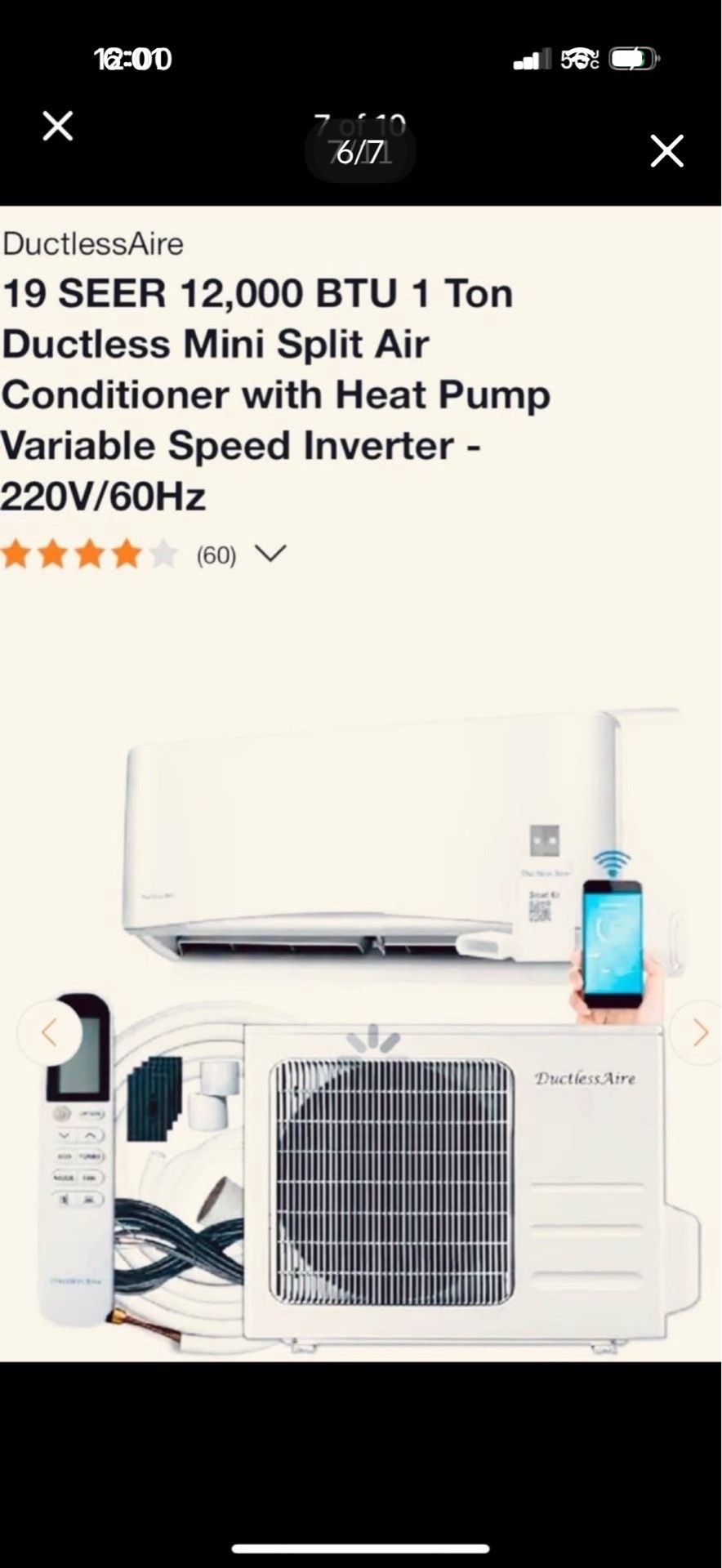 DuctlessAire 19 SEER 12,000 BTU 1 Ton Ductless Mini Split Air Conditioner with Heat Pump Variable Speed Inverter - 220V/60Hz