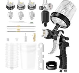 HVLP Air Spray Gun With 1.4/1.7/2mm Nozzles & Air Compressor Regulator, Air Spray Paint Gun W/10pcs 600cc Mixing Cup And Lids, Automotive Paint Spraye