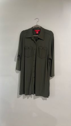 Olive Green Button-Down Shirt Dress
