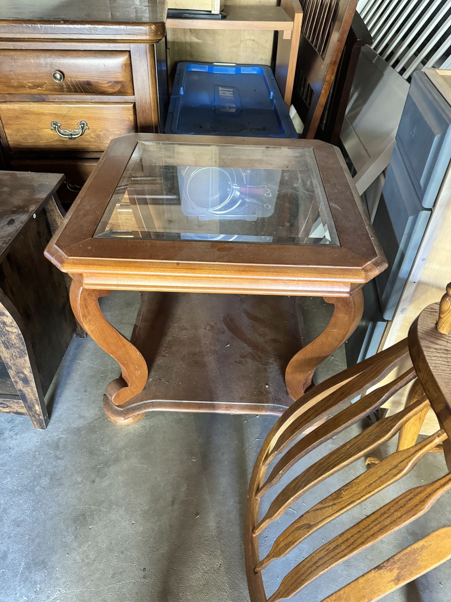 Glass Wood End Table
