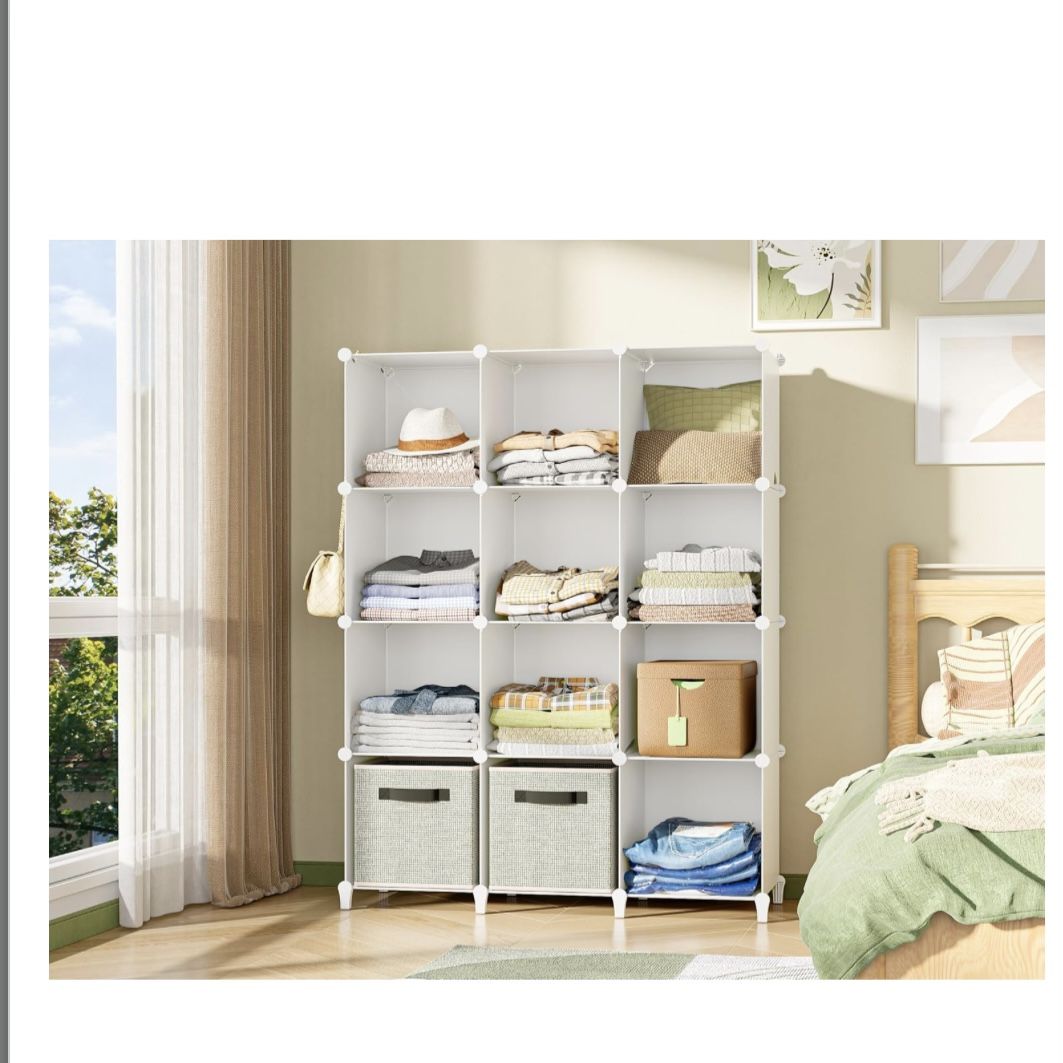 HOMIDEC Closet Organizer, 12-Cube Closet Organizers and Storage, Portable Closet Shelves, Clothing Storage (White)