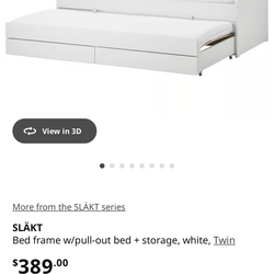 Twin bed frame with pullout bed + storage