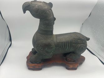 Vintage Chinese Bronze Guardian Beast Hidden Lighter & Trinket Box