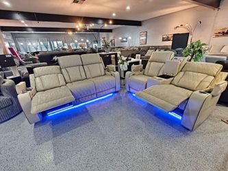Cream Color Reclining Sofa and Loveseat Set
