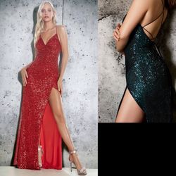 New With Tags Sequin & Strappy Back Long Formal Dress & Prom Dress $135