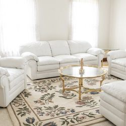 Ultra Clean 8PC Hollywood Regency & Bright White Leather Estate Suite M