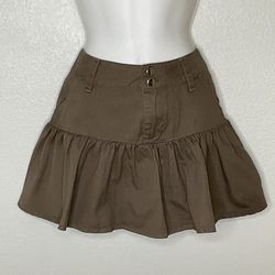 Thorn & Fable Olive Green Cotton Denim Peplum Mini Skirt Size S