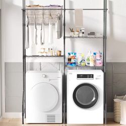 New In Box Adjustable Tier Laundry Room Organizer Shelf Rack Over Washer And Dryer Stand With Clothes Hanging Bar 