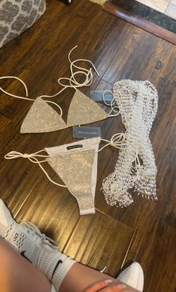 Sparkly Rhinestone Bikini Set With Cover Up