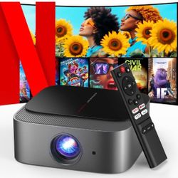 DBPOWER E2 Smart Projector with WiFi and Bluetooth, Mini Projector 4K Support with Netflix, Youtube, Disney+, Hulu, Max, Crunchyroll w Portable Case