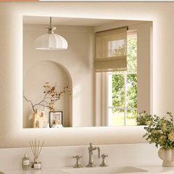 TETOTE 40 in. W x 32 in. H Rectangular Frameless LED Light Anti-Fog Wall Bathroom Vanity Mirror with Backlit