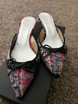 Tweed Kitten Mules