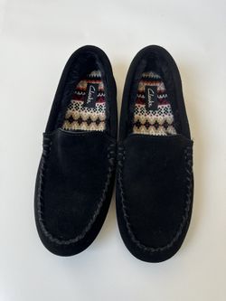 New Clarks Black Suede Faux Fur Lined Hard Bottom Moccasin Size 9