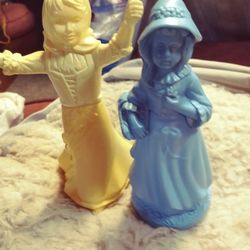 Vintage Avon Little Girl Blue Brocade Cologne. Bottle And Avon Yellow Girl Cologne Bottle