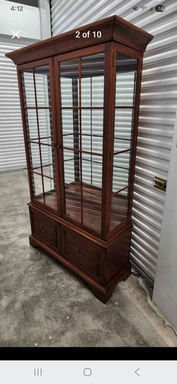 Cherry Wood Glass Door Display Cabinet