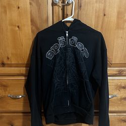 Black Sp5der Zip Up Hoodie Size Medium