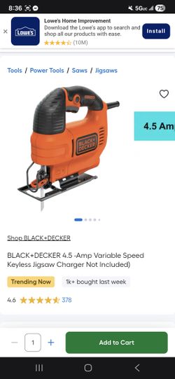 BLACK+DECKER 4.5 -Amp Variable Speed Keyless Jigsaw Charger Not Included)