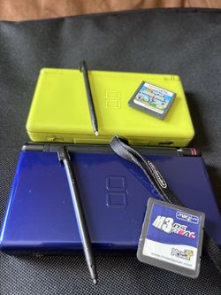 Ultimate Nintendo DS Lite Double Bundle - Rare Lime Green & Cobalt Blue + Mario & Flashcart