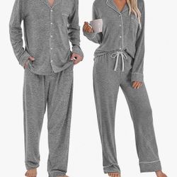 Matching Pajamas for Couples, Button Down Loungewear Soft Warm Long Sleeve Sleepwear His and Hers Pajamas Sets