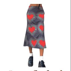 Woshilaocai Women Boho Heart Print Midi Skirt Loose Summer Maxi Skirt Y2K

Size M 
Fits regular S 
New 