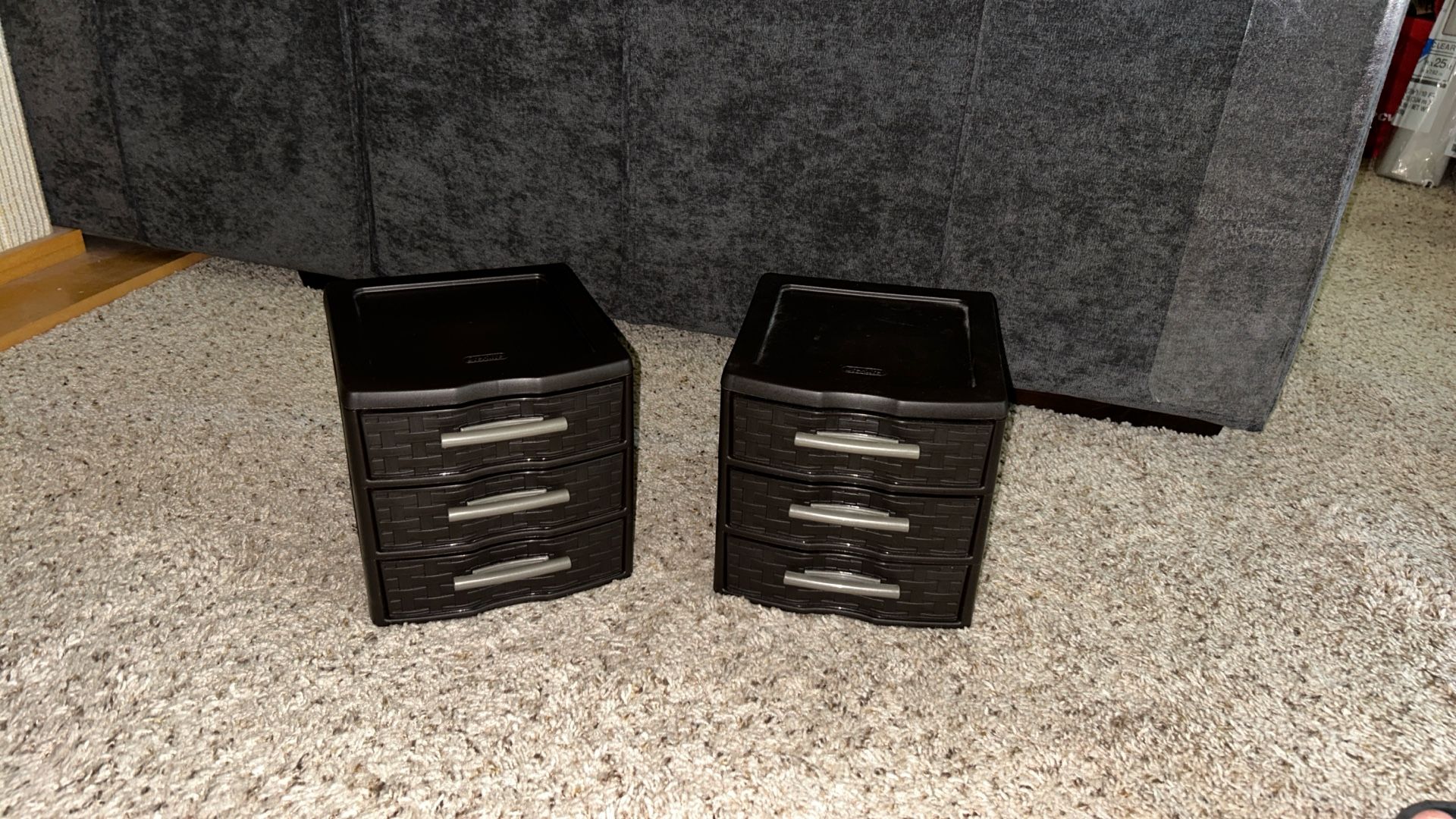 2 Used Small Sterilite Desktop 3 Drawer Storage Weave