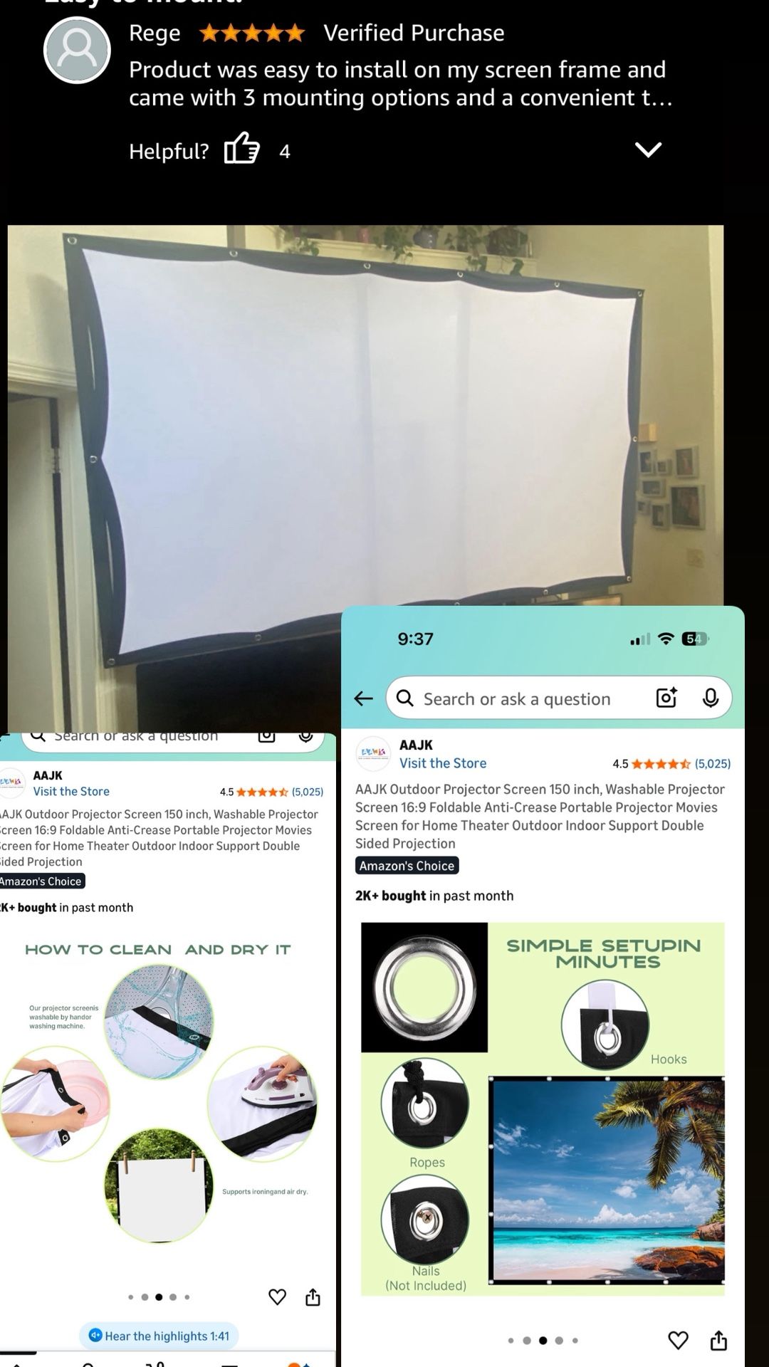 Outdoor Projector Screen 150 inch, Washable Projector Screen 16:9 Foldable Anti-Crease Portable Projector Movies Screen for Home Theater Outdoor Indoo