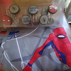 Brand New Spiderman Shower Curtain With 12 Matching Hooks