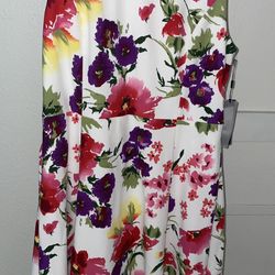 Scuba Crepe Multi Floral Sleeveless Fit and Flare Dress