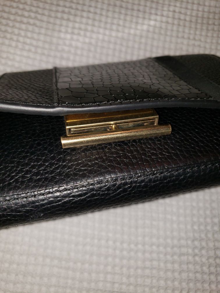 Black Leather purse with Gold trimmings