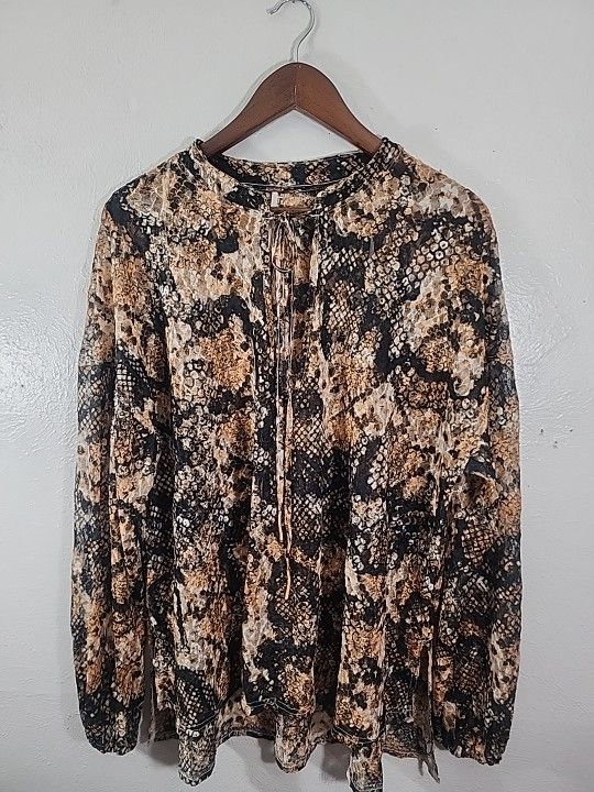 Free People Out For The Night Lace Snakeskin Print Blouse Size S