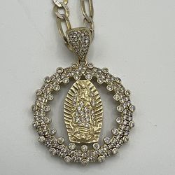 Figaro Link Necklace With Virgin Mary Pendant