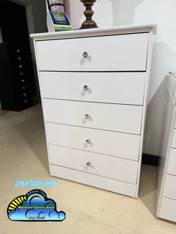 Five drawer white Diamond knobs chest dresser cajonera