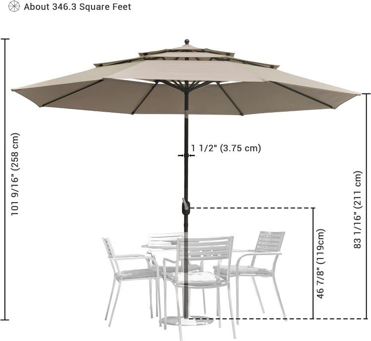 NEW $120 RETAIL-3-Tiers 10Ft/11Ft Patio Umbrella with Crank Tilt

