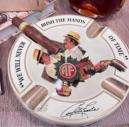 Luxury Round Cigar Ashtray, Black and Gold, 18K Side Line Design with Hand-Carved Details (White)