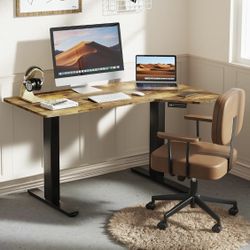 NEW L Shaped Electric Standing Desk, 55x34” Standing Desk Adjustable Height W/ Headphone Hook !
