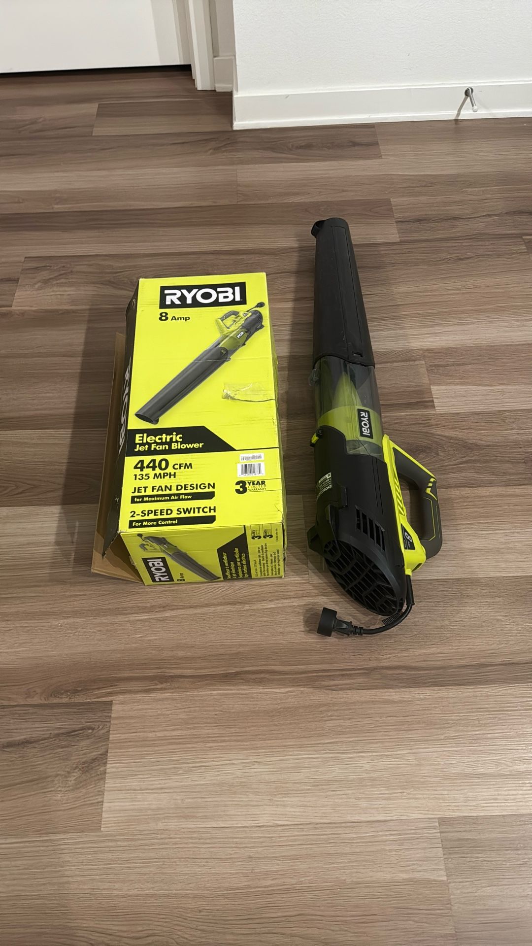RYOBI 135 MPH 440 CFM 8 Amp Corded Electric Jet Fan Leaf Blower ( CORDED 🔌 🔌 🔌)
