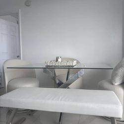 Dining table and chairs.