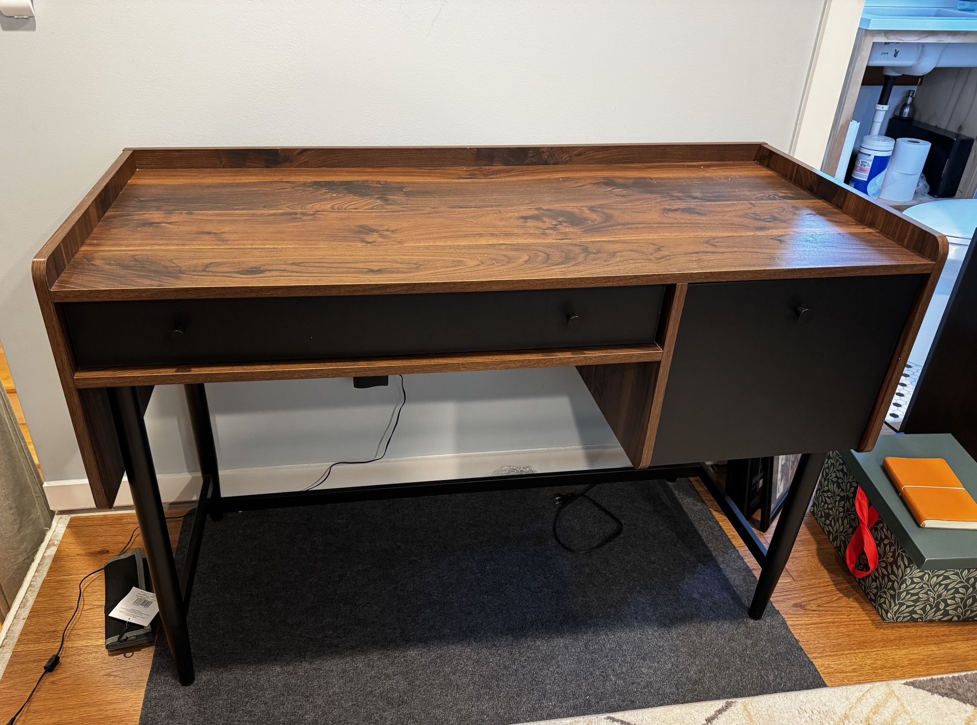 Sleek Modern Wood & Black Desk