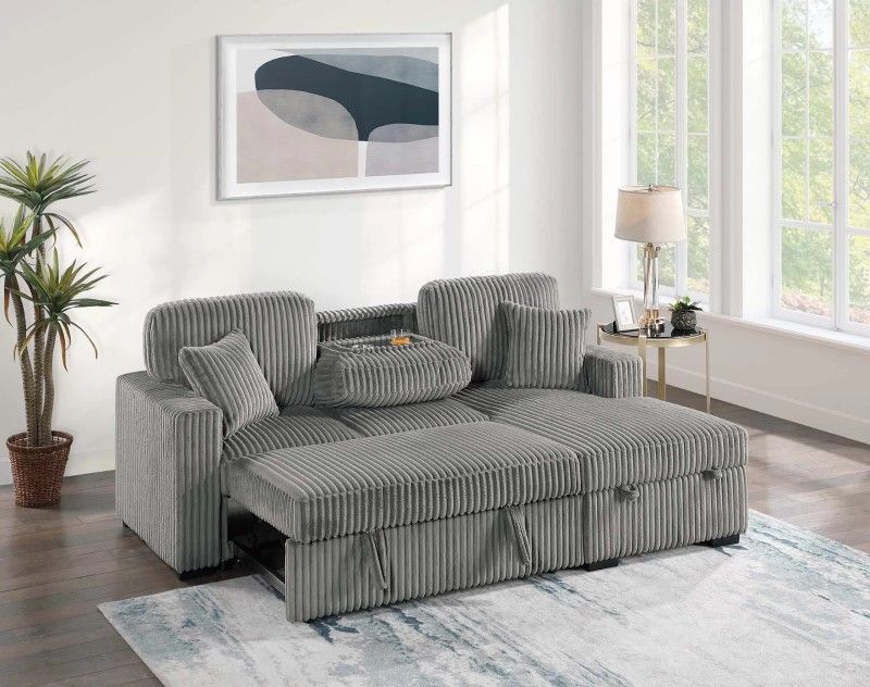 New 2-Piece Convertible Sectional
Sleeper Sofa W/Fold-Down Table & Chaise Storage For Sale