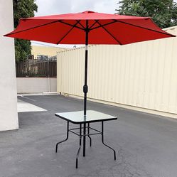 (New in box) $75 Outdoor 2 Piece Set (32x32” Dining Table and 10ft Patio Umbrella) 