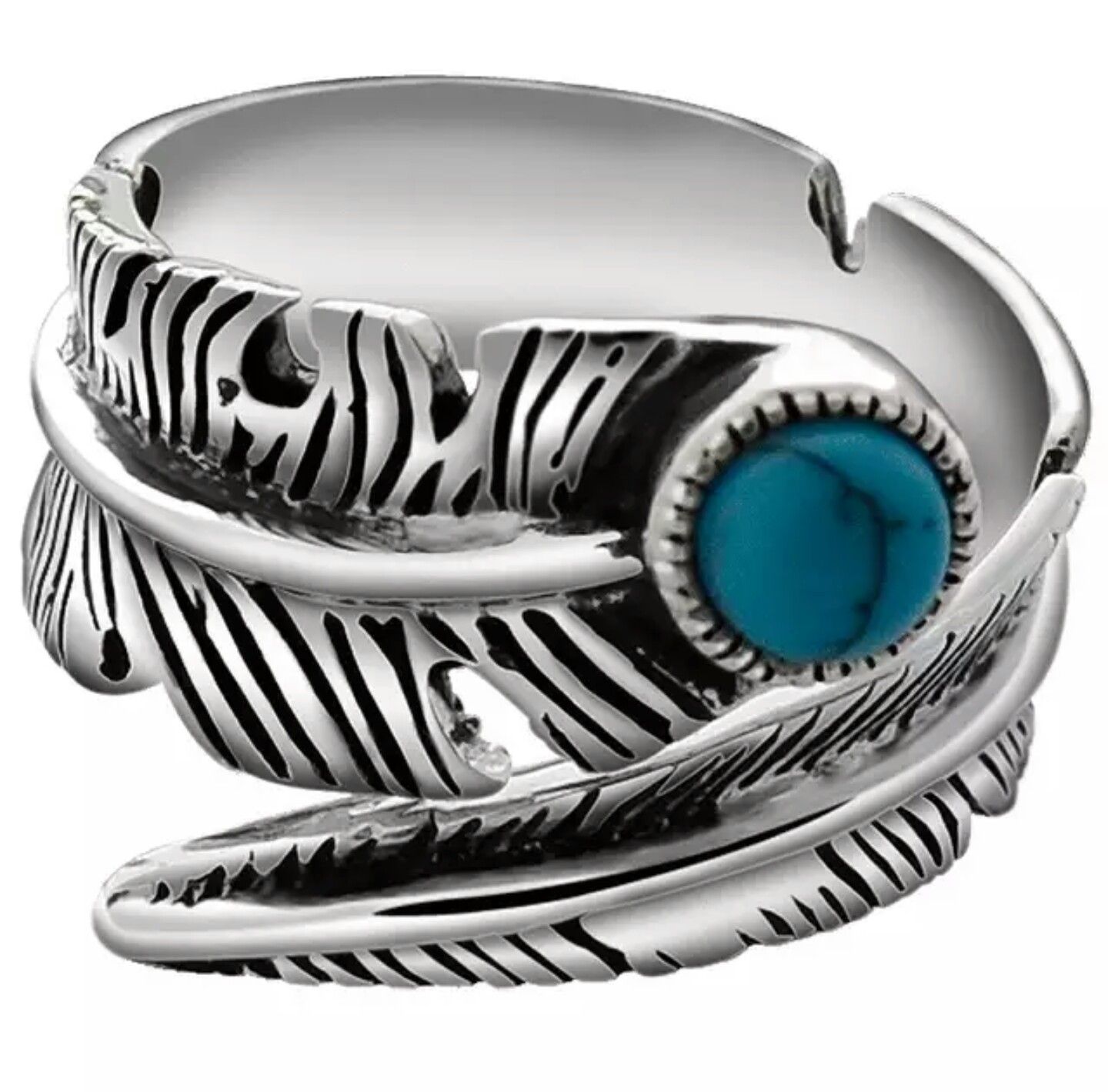 Vintage Style 925 Sterling Silver Turquoise Feather Men's Ring