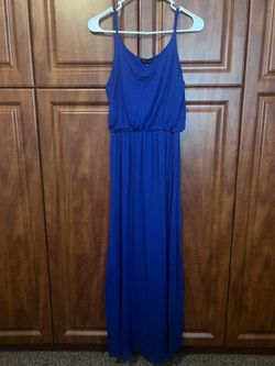 Blue Lush Spaghetti Strap Maxi Dress With Bloused Bodice And Elastic Waist