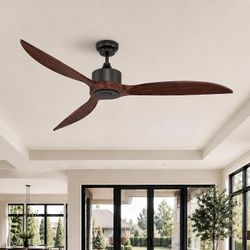 3-Blade Wood Ceiling Fan No Light 65 inch
