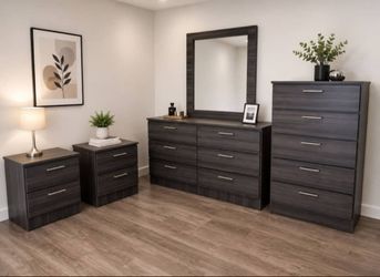 Dresser With Mirror, Chest And Two Nightstands 🌌 Comoda Con Espejo, Gavetero Y Dos Mesitas De Noche 🌌