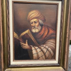 Signed Framed Painting Middle Eastern Turkish Spain Elderly Man Reading Book Doctor Rabbi Scholar Philosopher 