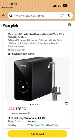 Waterdrop D6 Under Sink Reverse Osmosis Water Filter, 600 GPD, Tankless