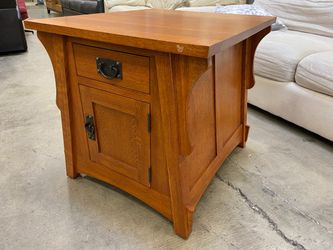 Warm Wooden Mission Style Flared End Table with Double Sided Cabinet