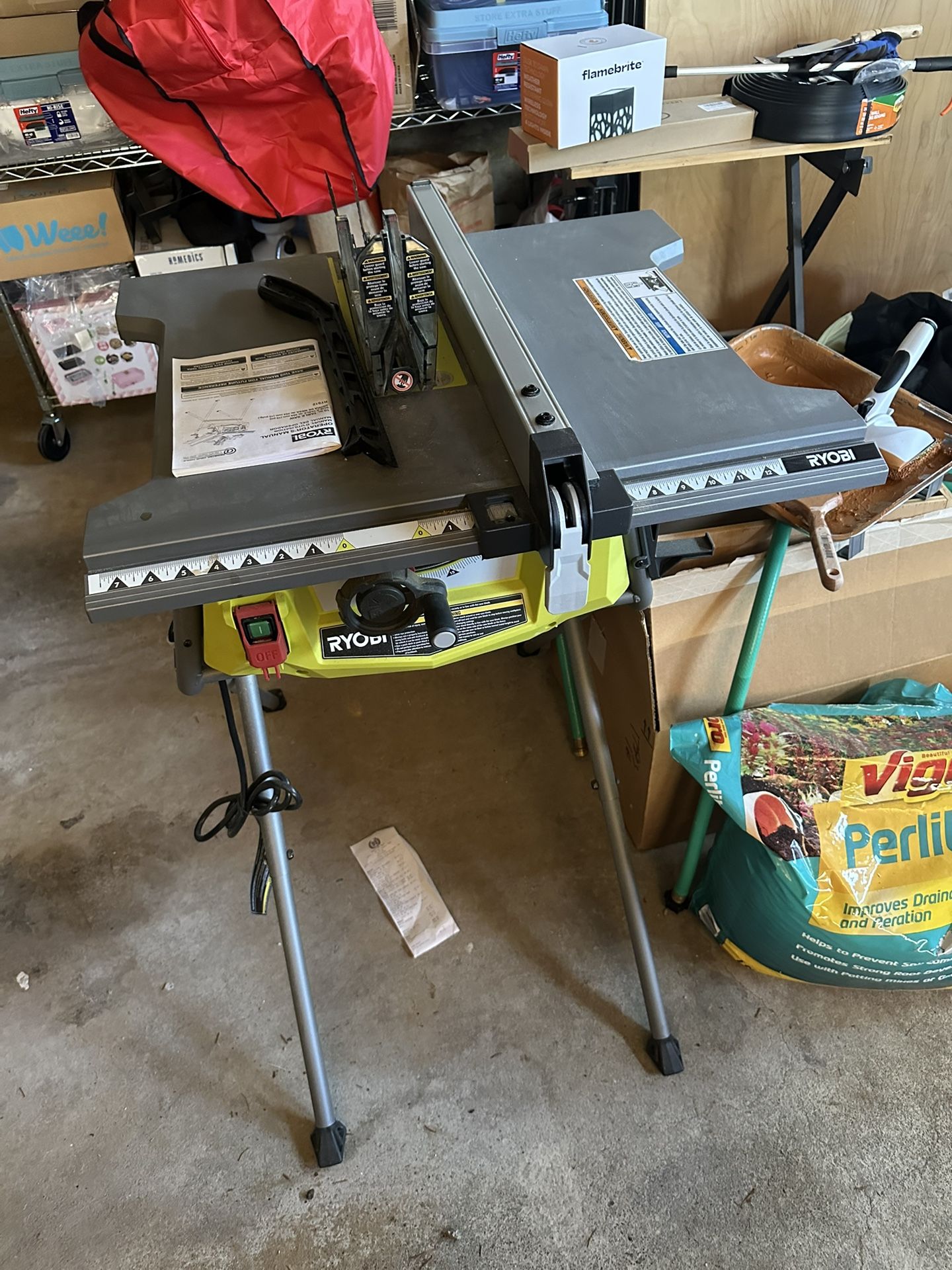 Ryobi Compact Portable Corded Jobsite Table Saw With Folding Stand