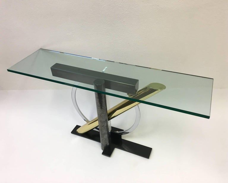 Kaizo Oto Mixed Metal / Glass Console Table