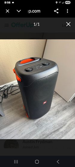 This is a JBL PartyBox 110 portable Bluetooth speaker, featuring a distinct black rectangular design with orange https://offerup.com/redirect/?o=YWNjZ